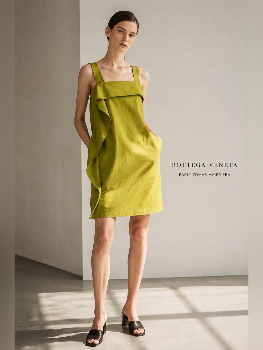 NWT Bottega Veneta Assenzio Green Cotton Dress IT 38 Asymmetrical Made In Italy